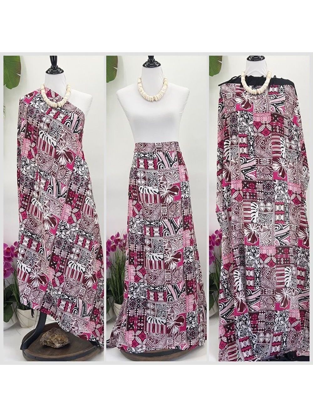 Red/White/Black Tapa Quilt Tropical Design MAXI SARONG Kīkepa Pareo Beach Wrap S